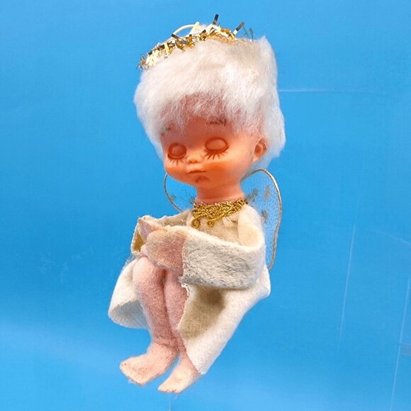 Vintage 1950s Pixie Angel Knee Hugger Ornament Tulle Wings Sleepy Eyes Japan - Picture 3 of 11